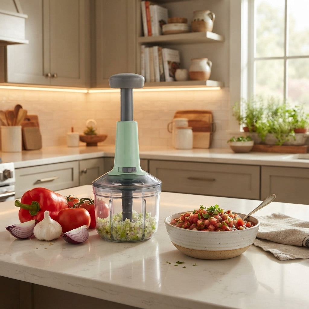 Manual Press Food Chopper – 1.5L Quick Vegetable & Fruit Cutter